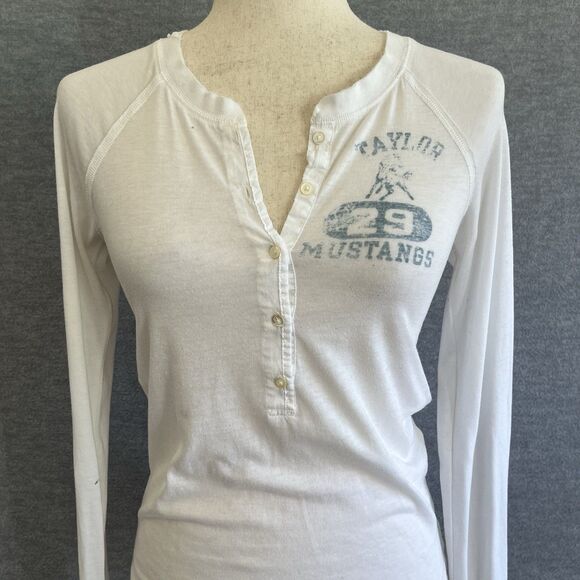 Abercrombie Fitch Y2K Graphic Henley Top Size M Buttons Long Sleeve Bella Swan - Picture 4 of 12